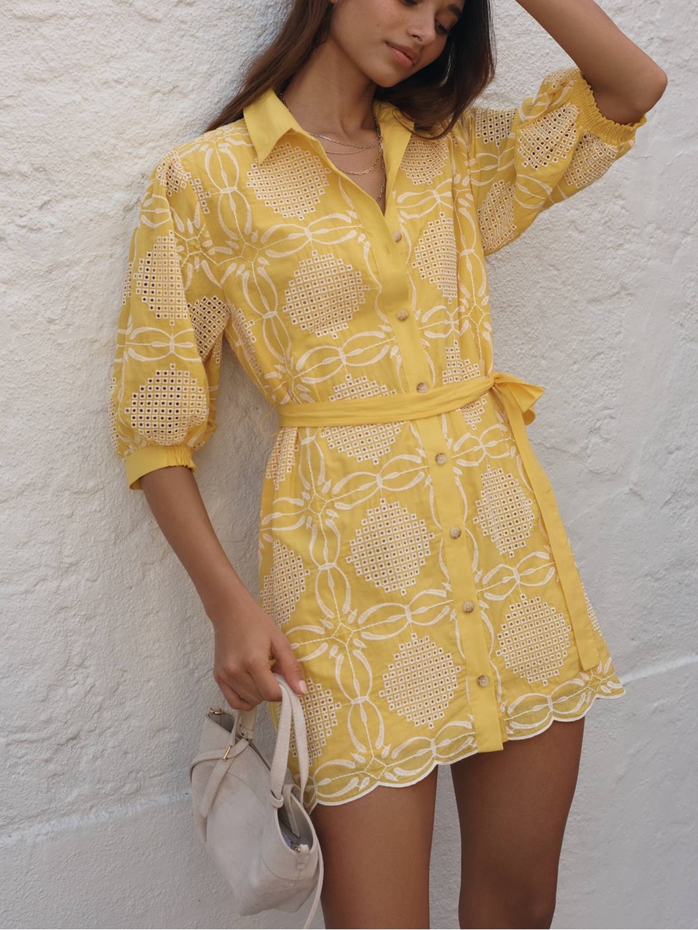 NWT Size M - Maeve Mona Embellished Mini Shirtdress Cotton Blend (US$ 248)